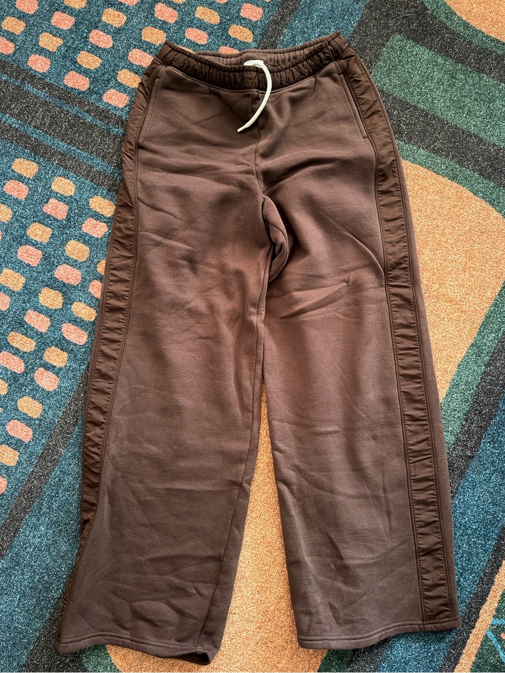 Women’s Brown Wide-Leg Track Pants with Drawstring Waist